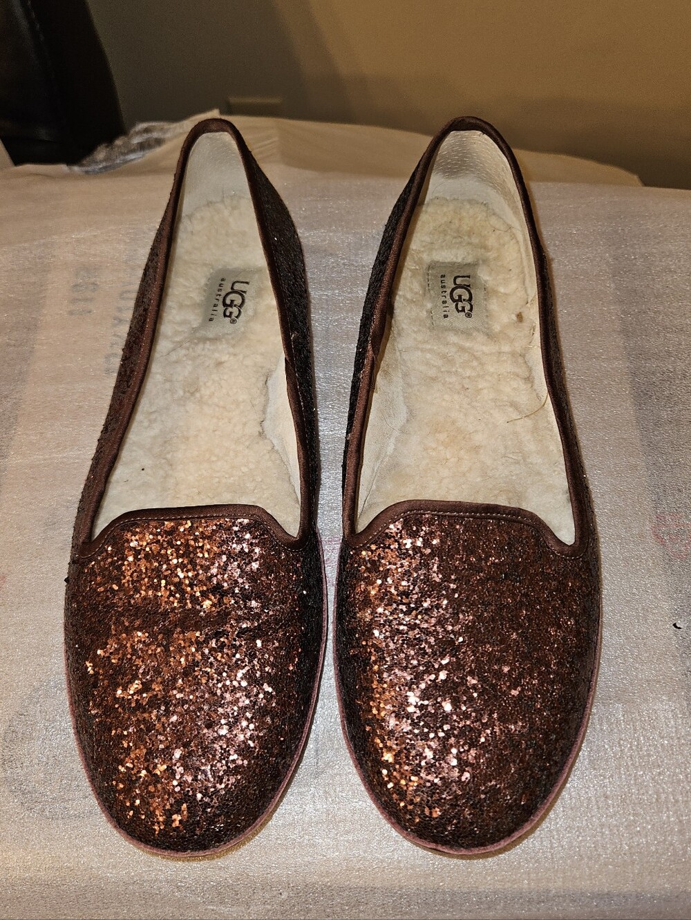 UGG Chocolate Glitter Slip-On Flats - Women's Size 10